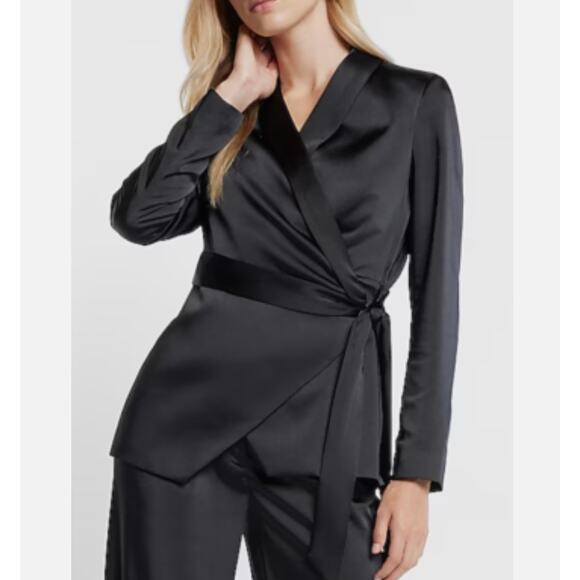 NWT Express Black Satin Tie Front Blazer Size Medium Holiday Dressy Classy - Picture 1 of 11
